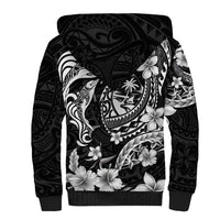 Guam Dolphins Tribal Tattoo Sherpa Hoodie Polynesian Art and Tropical Flower Grayscale LT03 - Polynesian Pride
