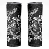 Guam Dolphins Tribal Tattoo Skinny Tumbler Polynesian Art and Tropical Flower Grayscale LT03 Black - Polynesian Pride