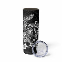 Guam Dolphins Tribal Tattoo Skinny Tumbler Polynesian Art and Tropical Flower Grayscale LT03 - Polynesian Pride
