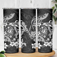 Guam Dolphins Tribal Tattoo Skinny Tumbler Polynesian Art and Tropical Flower Grayscale LT03 - Polynesian Pride