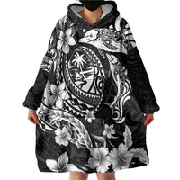 Guam Dolphins Tribal Tattoo Wearable Blanket Hoodie Polynesian Art and Tropical Flower Grayscale LT03 - Polynesian Pride