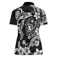 Guam Dolphins Tribal Tattoo Women Polo Shirt Polynesian Art and Tropical Flower Grayscale LT03 - Polynesian Pride