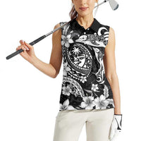 Guam Dolphins Tribal Tattoo Women Sleeveless Polo Shirt Polynesian Art and Tropical Flower Grayscale LT03 - Polynesian Pride