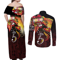 Papua New Guinea 2025 Couples Matching Off Shoulder Maxi Dress and Long Sleeve Button Shirt 50th Independence Day Anniversary LT03 - Polynesian Pride