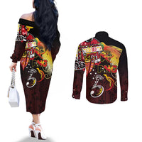 Papua New Guinea 2025 Couples Matching Off The Shoulder Long Sleeve Dress and Long Sleeve Button Shirt 50th Independence Day Anniversary LT03 - Polynesian Pride