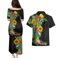 Hawaiian Tropical Plants and Chameleon Couples Matching Puletasi and Hawaiian Shirt Polynesian Art Colorful LT03 - Polynesian Pride