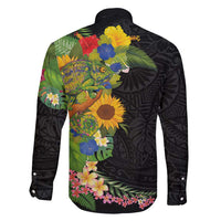Hawaiian Tropical Plants and Chameleon Family Matching Off Shoulder Maxi Dress and Hawaiian Shirt Polynesian Art Colorful LT03 - Polynesian Pride