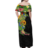 Hawaiian Tropical Plants and Chameleon Family Matching Off Shoulder Maxi Dress and Hawaiian Shirt Polynesian Art Colorful LT03 - Polynesian Pride
