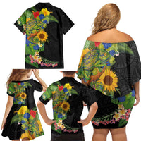Hawaiian Tropical Plants and Chameleon Family Matching Off Shoulder Short Dress and Hawaiian Shirt Polynesian Art Colorful LT03 - Polynesian Pride