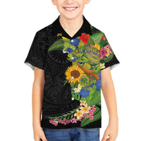 Hawaiian Tropical Plants and Chameleon Family Matching Puletasi and Hawaiian Shirt Polynesian Art Colorful LT03 Son's Shirt Black - Polynesian Pride