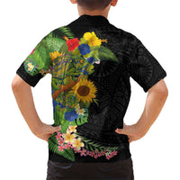 Hawaiian Tropical Plants and Chameleon Family Matching Short Sleeve Bodycon Dress and Hawaiian Shirt Polynesian Art Colorful - Polynesian Pride