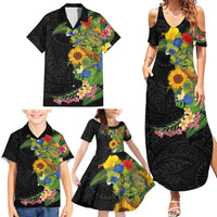 Hawaiian Tropical Plants and Chameleon Family Matching Summer Maxi Dress and Hawaiian Shirt Polynesian Art Colorful LT03 - Polynesian Pride