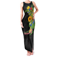 Hawaiian Tropical Plants and Chameleon Family Matching Tank Maxi Dress and Hawaiian Shirt Polynesian Art Colorful LT03 Mom's Dress Black - Polynesian Pride