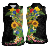Hawaiian Tropical Plants and Chameleon Women Sleeveless Polo Shirt Polynesian Art Colorful LT03 - Polynesian Pride