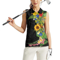Hawaiian Tropical Plants and Chameleon Women Sleeveless Polo Shirt Polynesian Art Colorful LT03 - Polynesian Pride