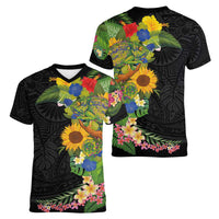 Hawaiian Tropical Plants and Chameleon Women V-Neck T-Shirt Polynesian Art Colorful LT03 - Polynesian Pride