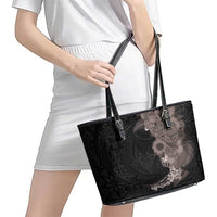Hawaiian Tropical Plants and Chameleon Leather Tote Bag Polynesian Art Grayscale - Polynesian Pride