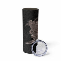 Hawaiian Tropical Plants and Chameleon Skinny Tumbler Polynesian Art Grayscale - Polynesian Pride