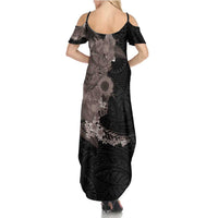Hawaiian Tropical Plants and Chameleon Summer Maxi Dress Polynesian Art Grayscale - Polynesian Pride