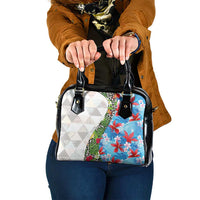 Hawaiian Tropical Flowers and Leaves Shoulder Handbag on Leopard Pattern Half Style White-Blue Version - Polynesian Pride