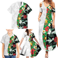 Hawaiian Tropical Flowers and Leaves Family Matching Summer Maxi Dress and Hawaiian Shirt on Leopard Pattern Half Style White-Black Version LT03 - Polynesian Pride