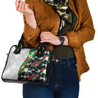 Hawaiian Tropical Flowers and Leaves Shoulder Handbag on Leopard Pattern Half Style White-Black Version - Polynesian Pride