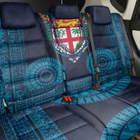 Fiji Coat of Arms Traditional Dashiki Back Car Seat Cover Tapa Art and Palm Leaves Pattern Dark Navy Color LT03 - Polynesian Pride