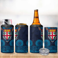 Fiji Coat of Arms Traditional Dashiki 4 in 1 Can Cooler Tumbler Tapa Art and Palm Leaves Pattern Dark Navy Color LT03 - Polynesian Pride