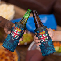 Fiji Coat of Arms Traditional Dashiki 4 in 1 Can Cooler Tumbler Tapa Art and Palm Leaves Pattern Dark Navy Color LT03 - Polynesian Pride