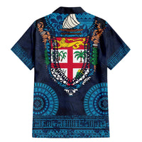 Fiji Coat of Arms Traditional Dashiki Family Matching Mermaid Dress and Hawaiian Shirt Tapa Art and Palm Leaves Pattern Dark Navy Color LT03 - Polynesian Pride