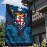 Fiji Coat of Arms Traditional Dashiki Garden Flag Tapa Art and Palm Leaves Pattern Dark Navy Color LT03 - Polynesian Pride