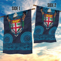 Fiji Coat of Arms Traditional Dashiki Garden Flag Tapa Art and Palm Leaves Pattern Dark Navy Color LT03 - Polynesian Pride