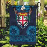 Fiji Coat of Arms Traditional Dashiki Garden Flag Tapa Art and Palm Leaves Pattern Dark Navy Color LT03 Garden Flag Navy - Polynesian Pride
