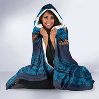 Fiji Coat of Arms Traditional Dashiki Hooded Blanket Tapa Art and Palm Leaves Pattern Dark Navy Color LT03 - Polynesian Pride