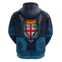 Fiji Coat of Arms Traditional Dashiki Hoodie Tapa Art and Palm Leaves Pattern Dark Navy Color LT03 - Polynesian Pride
