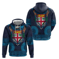 Fiji Coat of Arms Traditional Dashiki Hoodie Tapa Art and Palm Leaves Pattern Dark Navy Color LT03 - Polynesian Pride
