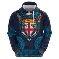 Fiji Coat of Arms Traditional Dashiki Hoodie Tapa Art and Palm Leaves Pattern Dark Navy Color LT03 - Polynesian Pride