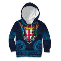 Fiji Coat of Arms Traditional Dashiki Kid Hoodie Tapa Art and Palm Leaves Pattern Dark Navy Color LT03 Hoodie Navy - Polynesian Pride