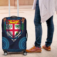 Fiji Coat of Arms Traditional Dashiki Luggage Cover Tapa Art and Palm Leaves Pattern Dark Navy Color LT03 Navy - Polynesian Pride