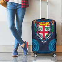 Fiji Coat of Arms Traditional Dashiki Luggage Cover Tapa Art and Palm Leaves Pattern Dark Navy Color LT03 - Polynesian Pride