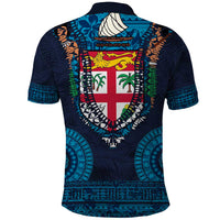 Fiji Coat of Arms Traditional Dashiki Polo Shirt Tapa Art and Palm Leaves Pattern Dark Navy Color LT03 - Polynesian Pride