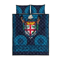 Fiji Coat of Arms Traditional Dashiki Quilt Bed Set Tapa Art and Palm Leaves Pattern Dark Navy Color LT03 - Polynesian Pride