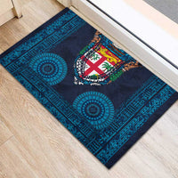 Fiji Coat of Arms Traditional Dashiki Rubber Doormat Tapa Art and Palm Leaves Pattern Dark Navy Color LT03 - Polynesian Pride