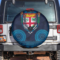 Fiji Coat of Arms Traditional Dashiki Spare Tire Cover Tapa Art and Palm Leaves Pattern Dark Navy Color LT03 Navy - Polynesian Pride