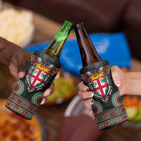 Fiji Coat of Arms Traditional Dashiki 4 in 1 Can Cooler Tumbler Tapa Art and Palm Leaves Pattern Black Color LT03 - Polynesian Pride