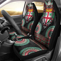 Fiji Coat of Arms Traditional Dashiki Car Seat Cover Tapa Art and Palm Leaves Pattern Black Color LT03 - Polynesian Pride