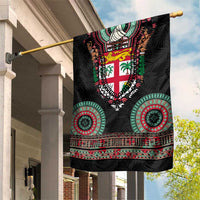 Fiji Coat of Arms Traditional Dashiki Garden Flag Tapa Art and Palm Leaves Pattern Black Color LT03 House Flag Black - Polynesian Pride