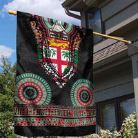 Fiji Coat of Arms Traditional Dashiki Garden Flag Tapa Art and Palm Leaves Pattern Black Color LT03 - Polynesian Pride