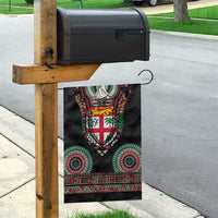 Fiji Coat of Arms Traditional Dashiki Garden Flag Tapa Art and Palm Leaves Pattern Black Color LT03 - Polynesian Pride