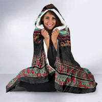 Fiji Coat of Arms Traditional Dashiki Hooded Blanket Tapa Art and Palm Leaves Pattern Black Color LT03 - Polynesian Pride